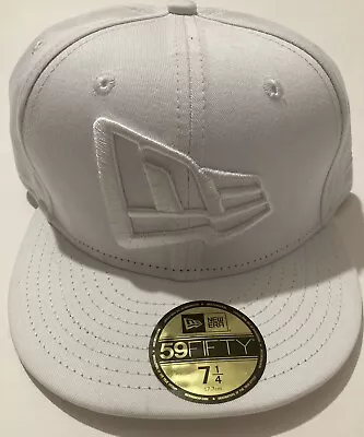 New Era Logo 7 1/4 59Fifty New Era All White Hat Fitted Cap Men White Brand New • $29.69