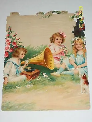 VICTROLA HORN Die Cut CALENDAR ART 1915 NOS Frances BRUNDAGE Boy Girl NAVY WWI • $44.97