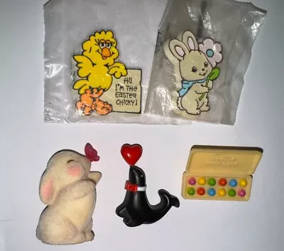 VTG Lot~5 Hallmark Easter +V-Day 70’s-80’s Pins & Flocked Bunny~Chick SealEggs • $17.99