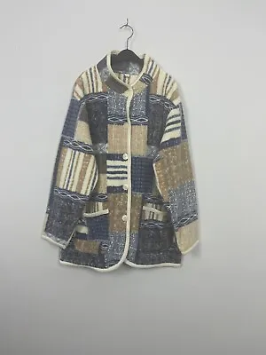 Vtg Navajo Inca Multi Bold Geometric Patchwork Fleece Button Jacket Coat Women's • £29.99