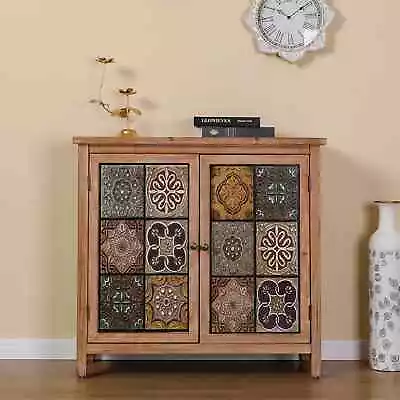 Vintage Buffet Sideboard Storage Accent Cabinet With Hollow Carved Doors Grey • $192.99