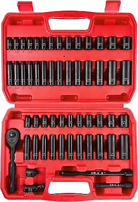 1/4  Drive Impact Socket Set 55 Piece SAE/Metric Deep/Shallow Cr-V Steel 6 • $57.98