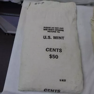 1989-P Mint-Sewn Bag Of Lincoln Cents Pennies; 5000 Count $50 Face Value.  BU! • $695