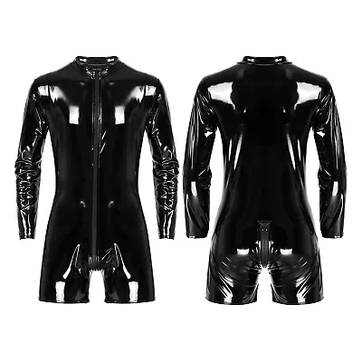 £13.19 • Buy Men's Wet Look PVC Leather Bodysuit Catsuit Mesh Splice Zipper Clubwear Costume