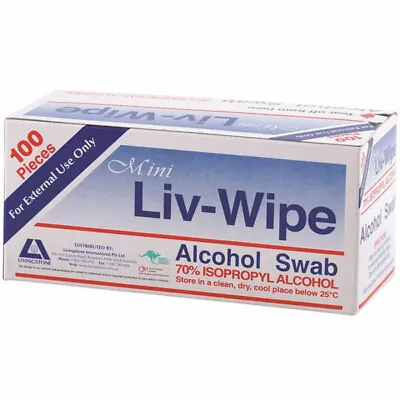 Livingstone Liv-Wipe Mini Alcohol Swabs 100pk 70% Isopropyl Alcohol LivWipe • $13.11