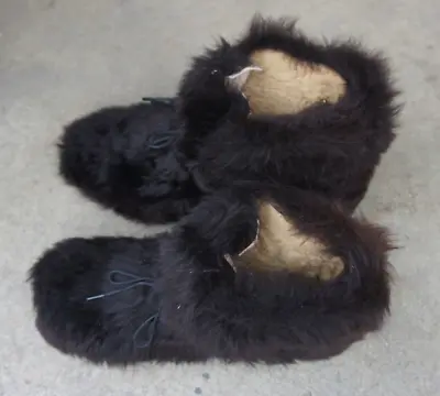 Vintage Black Alpaca Shearling Original Fur Women Boots Shoes GERMANY Size 9 • $65