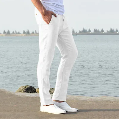$15.39 • Buy Mens Casual Cotton Linen Baggy Pants Summer Beach Pocket Hippy Harem Trousers