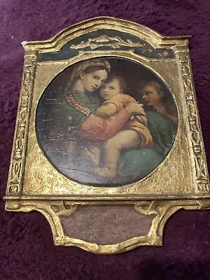 Madonna Of The Chair 40`s Italian Gilt And Wood Plaque • $150