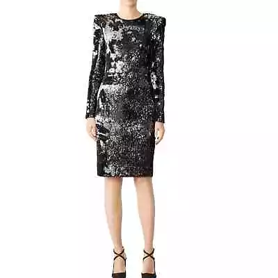 NAEEM KHAN Silver Black Sequin Sheath Open Back Dress - Sz 8 • $225