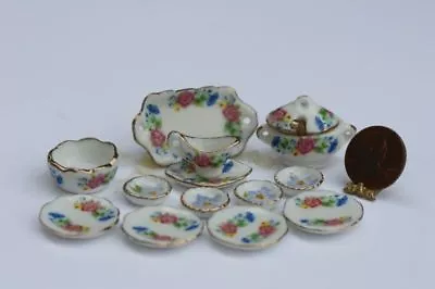 Dollhouse Miniature Rose Designed Ceramic Dinner Set W/Gold Trim • $6.99