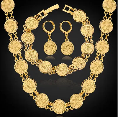 Middle Eastern Jewelry Set 18K Gold PL Turkish Ottoman Necklace Bracelet Earring • $49