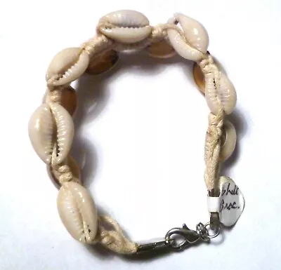 Vintage Macrame Double-Row Cowrie Shell Bracelet 7  Lobster Clasp Beach • $5.99