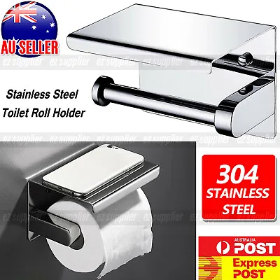 $14.92 • Buy 304 Stainless Steel Toilet Roll Holder Paper With Shelf Bathroom Wall Mount HOT