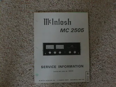 Vintage Original McIntosh MC2505 Service Manual. Good Condition. • $57.35