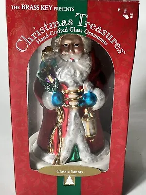 Vintage Brass Key Santa Claus Hand-Crafted Glass Christmas Tree Ornament 2000 • $9.99