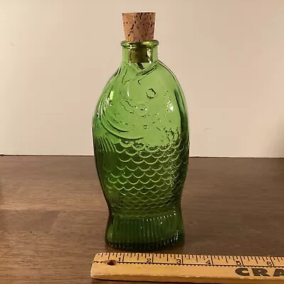 Dr. Fischs Bitters Bottle Green Glass Fish With Stopper Vintage • $11.04