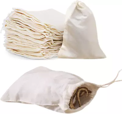 50 Pcs 4 X 6 Inches Cotton Muslin Bags Reusable Drawstring Bags For Tea Cheese • $14.11