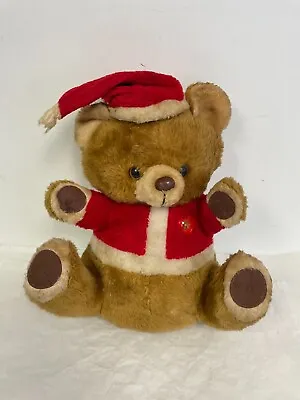 Vintage MUSICAL HEART LIGHT UP CHRISTMAS BROWN TEDDY BEAR Stuffed Santa Toy • $44