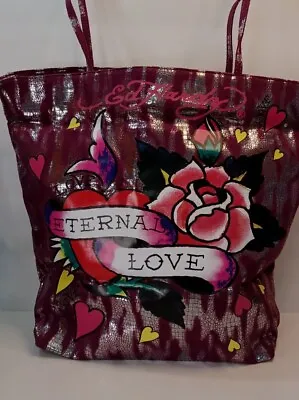 $42.99 • Buy Ed Hardy Tote Bag Eternal Love Tattoo Rose And Hearts Hand Bag Pretty Colors