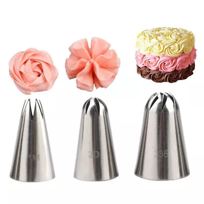 3Pcs Icing Piping Nozzles #1M#2D#336 Cream Nozzle Pastry Tips Baking Cake Decor • £3.59