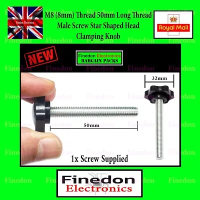 M8 8mm 50mm Thread Male Star Screw Shaped Fixing Clamping Knob Bolt UK Seller • £3.78