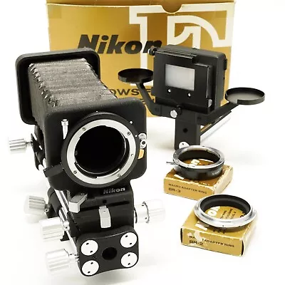 $285 • Buy Nikon PB-4 Bellows W/ PS-4 Slide Copy, BR-2 & BR-3 Adapters, & BR-4 9 Auto Ring