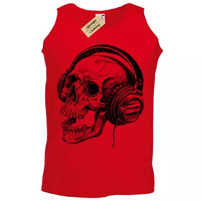 £10.95 • Buy Skull Headphones SCREEN PRINTED Mens Tank Top Vest Band Skeleton Music Retro