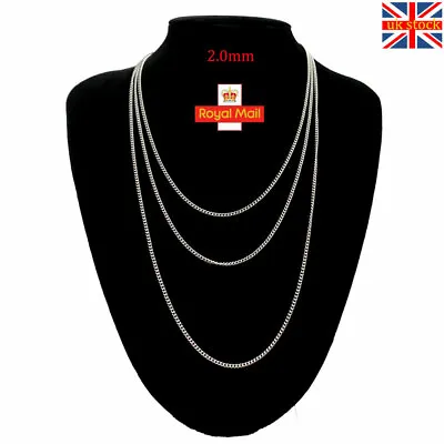 2MM Mens Womens Silver Curb Chain Ladies Necklace For Pendant 18  - 26  Long • £4.79