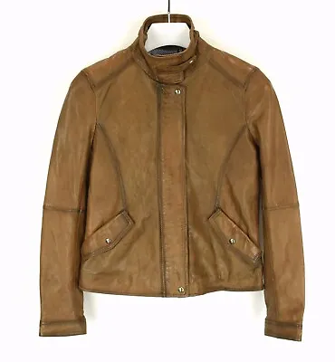 $182.66 • Buy MASSIMO DUTTI Jacket Women's MEDIUM Biker Sheep Leather Full Zip Brown