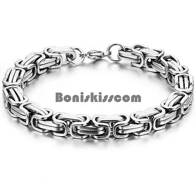 Silver Square Byzantine Polished Stainless Steel Bracelet Mens Boys Chain • $8.54