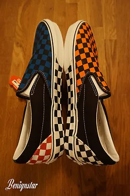 Vans Classic Slip On Trainers Checkerboard Orange Blue Checks UK11 • £130