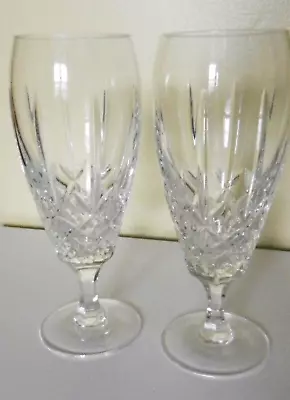 2 Vintage MIKASA Older Cut Lead Crystal 7 3/8  Iced Tea Glasses Fans Criss Cross • $24.97
