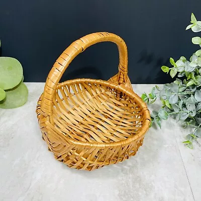 Vintage Woven Wicker Gathering Basket Godseye Handle Medium Brown Small 6” • $17.47