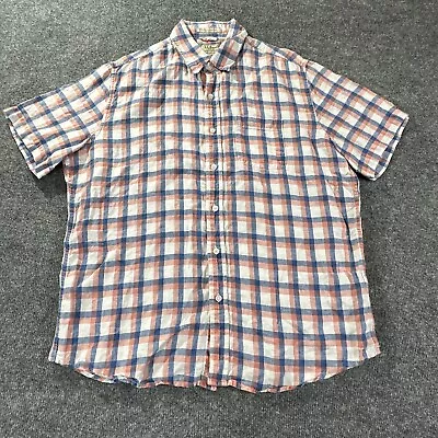 LL Bean Shirt Mens Large Blue Plaid Short Sleeve Fitted Linen Button Down L • $18.98