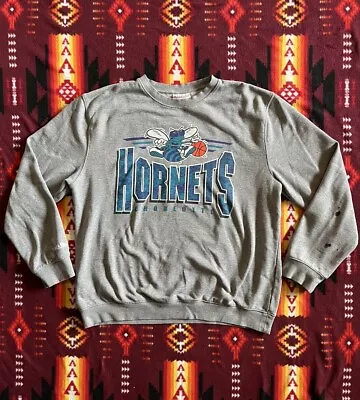 Vintage Mitchell & Ness Charlotte Hornets Pullover Throwback Sweatshirt Grey XXL • $19.95