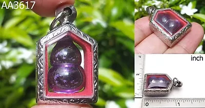 Purple Naga Eye Crystal Healing Stone Calabash Bottle Gourd Thai Amulet #3617 • $28.01