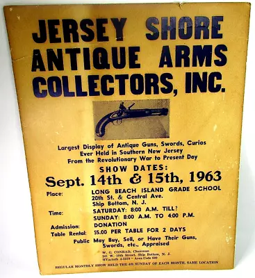 1963 Jersey Shore Antique Arms Collectors Store Display Advertising Poster Guns • $99.50