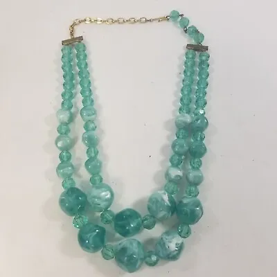 Green Swirl Necklace Faceted Bead Clear Hook Multi Strand • $19.99