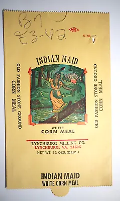 Vintage Paper Sack Bag - INDIAN MAID CORN MEAL LYNCHBURG MILLING VA  - 1976 • $12