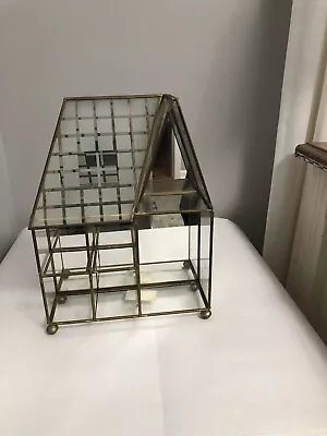 Vintage Brass & Glass Mirrored House Curio Display Cabinet Shelf Free Standing • $29