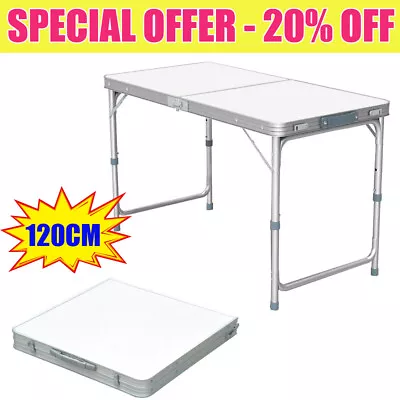 Folding Camping Table Aluminium Picnic Portable Adjustable Party Bbq 120cm • £22.35