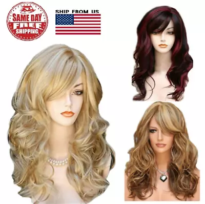 Pop Womens Golden Blond Heat Resistant Long Curly Wavy Full Volume Hair Wig USA • $15.65