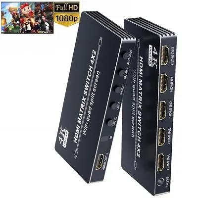 HDMI 4X2 Matrix Switcher 4X1 4K HDMI Quad Multi-Viewer Dual Monitor Converter   • $43.99