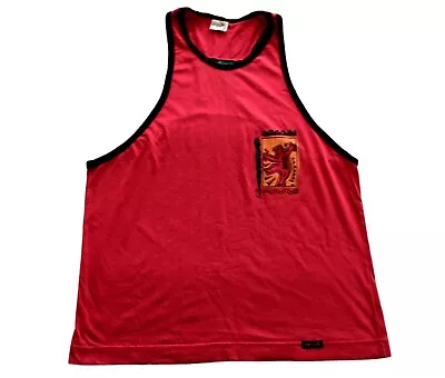 Mens Vintage 80s Red Low Cut Vest Top Retro Festival Small 36  • £6.95