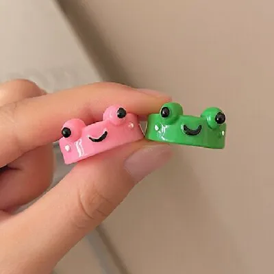 Cute Green Frog Ring Animal Resin Acrylic Rings Finger Women Men Jewelry Size 8 • $0.93