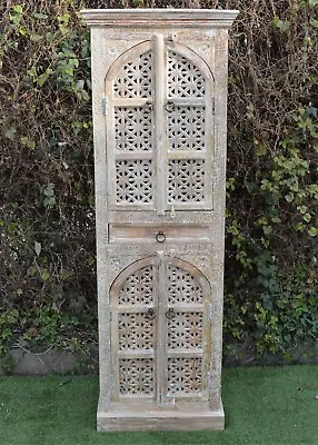 $1080 • Buy Antique Shabby Chic Timber Hand Carved Mehrab Tall Cabinet Cupboard Storage Boho
