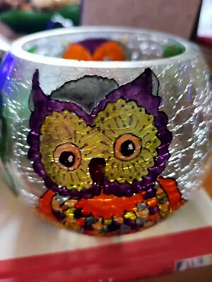 Hand Painted Crackle Glass Tea Light /Light Holder • £8.99