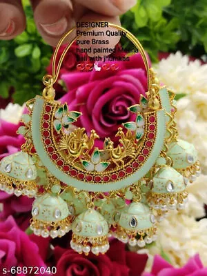 Gold Plated Indian  Bollywood Meenakari Kundan Chandbali Jumka Earrings  Set • $47.29