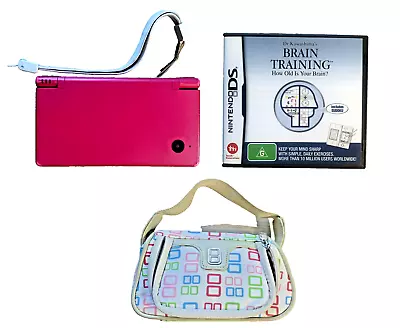 Nintendo DSi Pink Console With Carry Bag & Brain Training Game Scratched Screen • $49.95