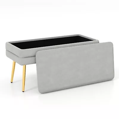 Velvet Upholstered Storage Bench Bedroom Footrest Ottoman Bench W/ Removable Top • £54.95